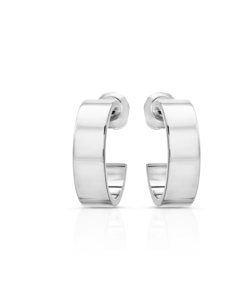 Front of a size one-size-fits-all Mini Cora Huggie Hoops Silver in Silver by Eklexic. | dia_product_style_image_id:282709